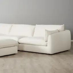Macie Chiffon White Fabric Corner Sofa with Ottoman