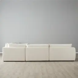 Macie Chiffon White Fabric Corner Sofa with Ottoman