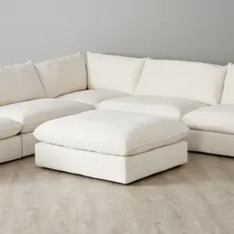 Macie Chiffon White Fabric Corner Sofa with Ottoman