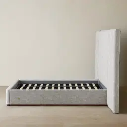 Summerton Murmur White Fabric Queen Bed - Toffee Brown Ash