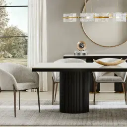 Archie Black Rectangular Dining Table with White Sintered Stone Top - 268x118cm