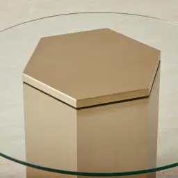 Thames Stainless Steel Hexagonal Side Table - Clear Glass Top