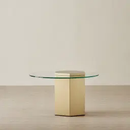 Thames Stainless Steel Hexagonal Side Table - Clear Glass Top