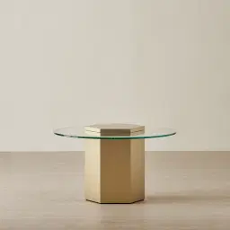 Thames Stainless Steel Hexagonal Side Table - Clear Glass Top