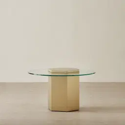 Thames Stainless Steel Hexagonal Side Table - Clear Glass Top