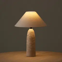 Anda Travertine Table Lamp - Beige Linen Lamp Shade