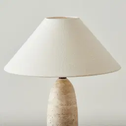 Anda Travertine Table Lamp - Beige Linen Lamp Shade