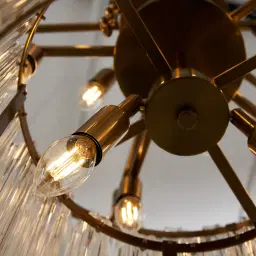 Zeny Brushed Gold Glass Chandelier - Transparent Plum Glass Tube
