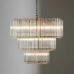Zeny Brushed Gold Glass Chandelier - Transparent Plum Glass Tube