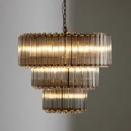 Zeny Brushed Gold Glass Chandelier - Transparent Plum Glass Tube