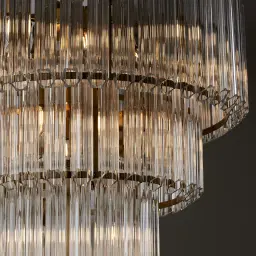 Zeny Brushed Gold Glass Chandelier - Transparent Plum Glass Tube