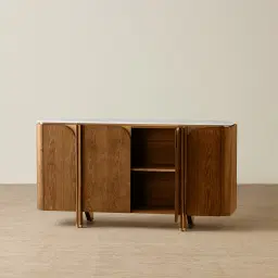 Portobello Toffee Brown Ash Veneer Sideboard - Pandora Brown Sintered Stone Top