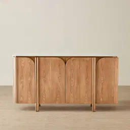 Portobello Light Brown Ash Veneer Sideboard - Pandora Brown Sintered Stone Top