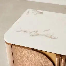 Portobello Light Brown Ash Veneer Sideboard - Pandora Brown Sintered Stone Top