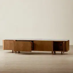 Portobello Toffee Brown Ash Veneer Entertainment Unit - Pandora Brown Sintered Stone Top