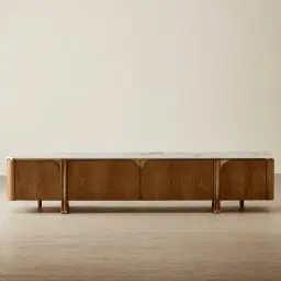 Portobello Toffee Brown Ash Veneer Entertainment Unit - Pandora Brown Sintered Stone Top
