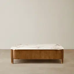 Portobello Toffee Brown Ash Veneer Coffee Table - Pandora Brown Sintered Stone Top