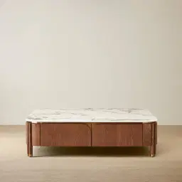 Portobello Toffee Brown Ash Veneer Coffee Table - Pandora Brown Sintered Stone Top