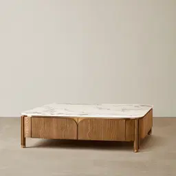Portobello Toffee Brown Ash Veneer Coffee Table - Pandora Brown Sintered Stone Top