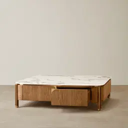 Portobello Toffee Brown Ash Veneer Coffee Table - Pandora Brown Sintered Stone Top