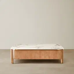 Portobello Light Brown Ash Veneer Coffee Table - Pandora Brown Sintered Stone Top