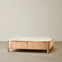 Portobello Light Brown Ash Veneer Coffee Table - Pandora Brown Sintered Stone Top