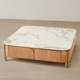 Portobello Light Brown Ash Veneer Coffee Table - Pandora Brown Sintered Stone Top