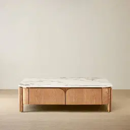 Portobello Light Brown Ash Veneer Coffee Table - Pandora Brown Sintered Stone Top