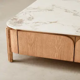 Portobello Light Brown Ash Veneer Coffee Table - Pandora Brown Sintered Stone Top