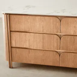 Portobello Light Brown Ash Veneer Dresser - Pandora Brown Sintered Stone Top