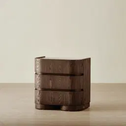 Terzetto Pandora Brown Sintered Stone 3-Drawer Bedside Table - Dark Brown Wood
