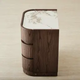 Terzetto Pandora Brown Sintered Stone 3-Drawer Bedside Table - Dark Brown Wood