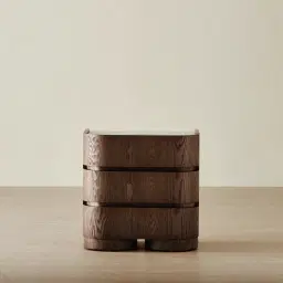 Terzetto Pandora Brown Sintered Stone 3-Drawer Bedside Table - Dark Brown Wood