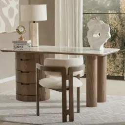 Terzetto Pandora Brown Sintered Stone Desk Table - Medium Brown Wooden Legs