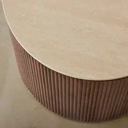 San Pierre Walnut Veneer Side Table with Travertine Finish Sintered Stone Top