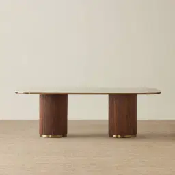 San Pierre Walnut Veneer Two-Leg Rectangular Dining Table with Travertine Finish Sintered Stone Top - 240x120cm