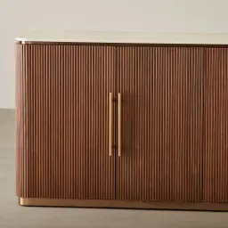 San Pierre Walnut Veneer Sideboard with Travertine Finish Sintered Stone Top