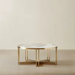 Viviana Sintered Stone Coffee Table - Brushed Champagne Gold Stainless Steel Frame
