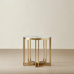 Viviana Sintered Stone Side Table - Brushed Champagne Gold Stainless Steel Frame