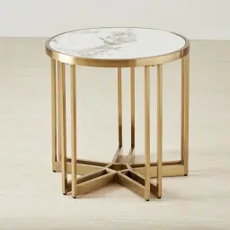 Viviana Sintered Stone Side Table - Brushed Champagne Gold Stainless Steel Frame