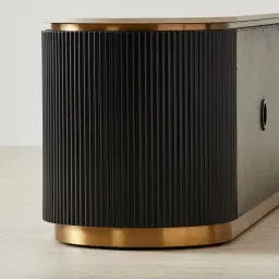 Archie Black Wooden Entertainment Unit with White Sintered Stone Top