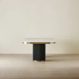 Archie Black Curved Rectangular Dining Table with Statuario White Sintered Stone Top - 268x118cm