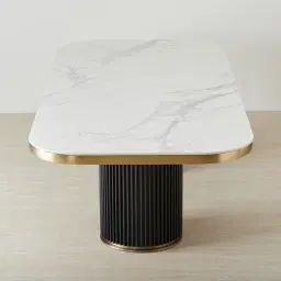 Archie Black Curved Rectangular Dining Table with Statuario White Sintered Stone Top - 268x118cm