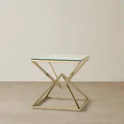 Knox Polished Champagne Gold Side Table - Clear Glass Top
