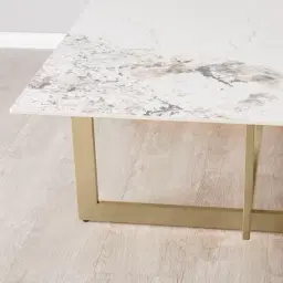 Dianne White Grey-Streaked Sintered Stone Coffee Table - Brushed Champagne Gold Stainless Steel Frame