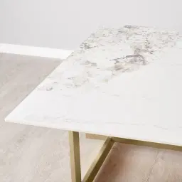 Dianne White Grey-Streaked Sintered Stone Coffee Table - Brushed Champagne Gold Stainless Steel Frame