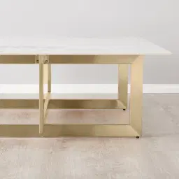 Dianne White Grey-Streaked Sintered Stone Coffee Table - Brushed Champagne Gold Stainless Steel Frame