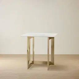 Dianne White Grey-Streaked Sintered Stone Side Table - Brushed Champagne Gold Stainless Steel Frame