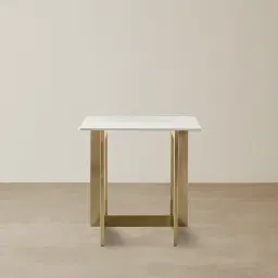 Dianne White Grey-Streaked Sintered Stone Side Table - Brushed Champagne Gold Stainless Steel Frame