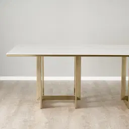 Maia White Sintered Stone Dining Table - Brushed Champagne Gold Stainless Steel Legs 240x120cm